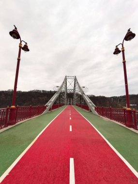 Köprüde asfalt yol var. Yan taraflarda lambalar var.
