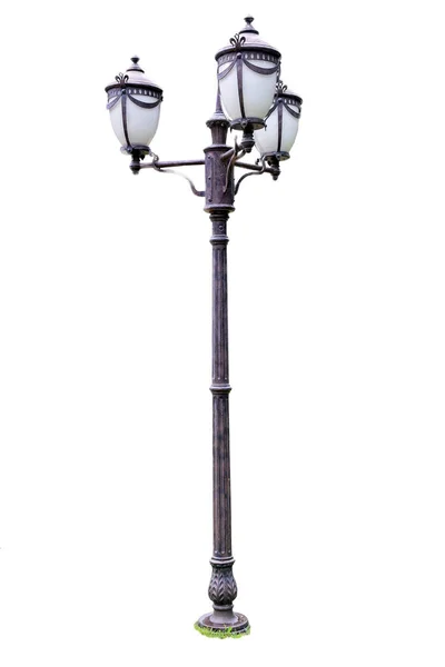 Vintage Decorative Street Triple Lamp White Clipping Background — Stock Photo, Image