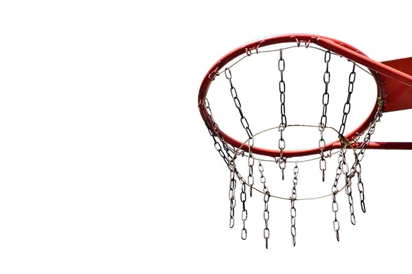 Basketballkorb Aus Eisenketten Auf Weißem Hintergrund Ansicht Von Unten Nahaufnahme — Stockfoto