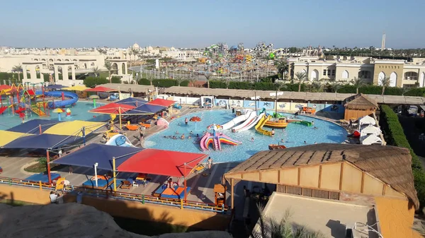 Aerial View Huge Amusement Park Different Water Slides Outdoor Pools — Stock Photo, Image