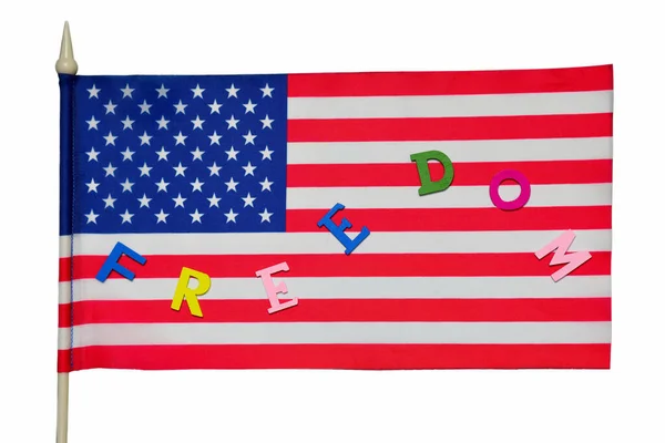 Flag Usa Colorful Letters White Background Text Freedom Laid Out — Stockfoto