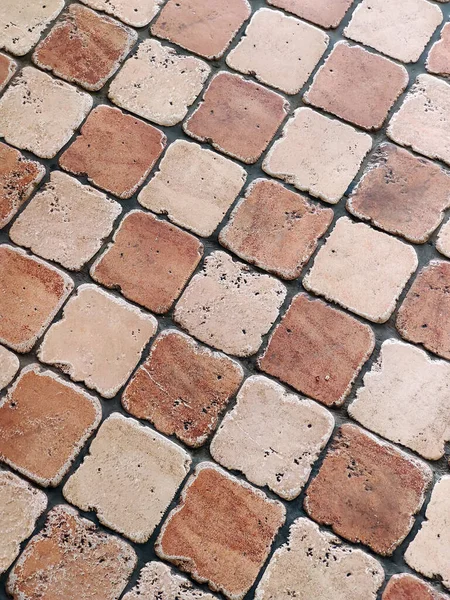 Worn Old Stone Floor Made Two Color Tiles Checkerboard Pattern — Zdjęcie stockowe