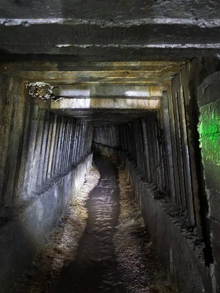 Tunnel Underground Sewage Collector Ribbed Walls Going Dark Perspective —  Fotos de Stock