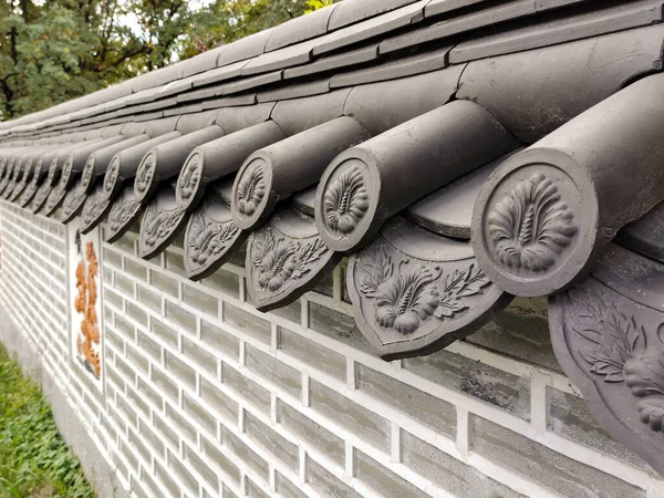 Mur Décoratif Pierre Temple Religieux Coréen Perspective — Photo