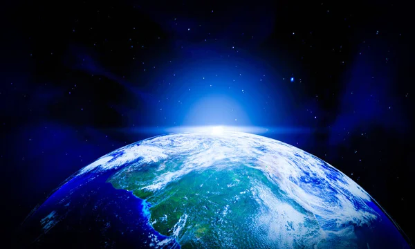 Planeta Tierra Imágenes Vista Desde Espacio Con Los Rayos Del — Foto de Stock