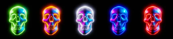 Glowing Skull Multicolored Light Tones Cyberpunk Science Fiction Sci Movie — Zdjęcie stockowe