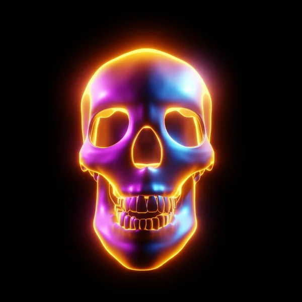 Glowing Skull Multicolored Light Tones Cyberpunk Science Fiction Sci Movie — Stock Photo, Image