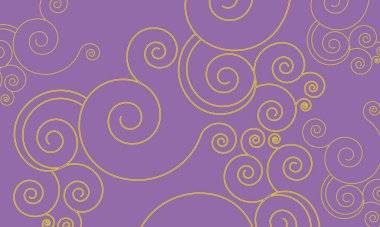 Sarı kıvrımlı modern basit geometrik kusursuz desen, mor arkaplanda çizgi dokusu. Aydınlık soyut çiçek duvar kağıdı, parlak fayans süsü.