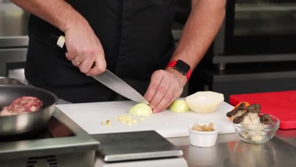 Koch Bereitet Essen Der Küche — Stockvideo