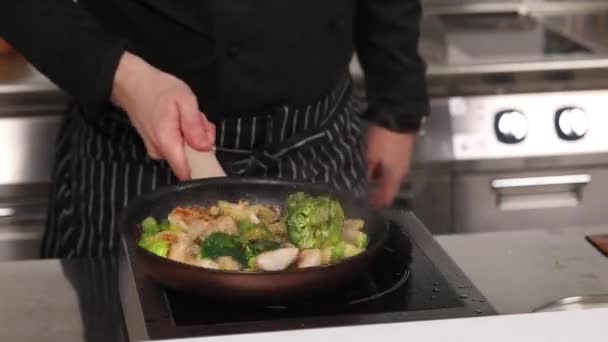 Chef Preparando Comida Cocina — Vídeos de Stock