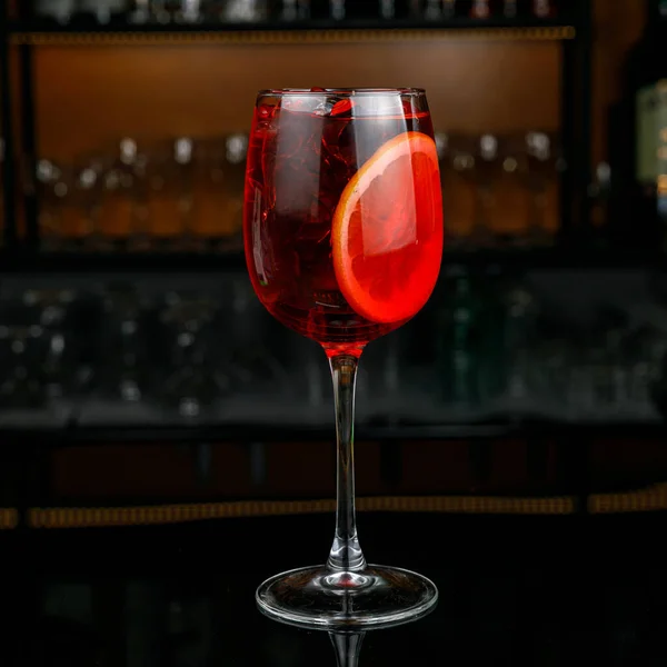 Copo Vinho Tinto Balcão Bar — Fotografia de Stock