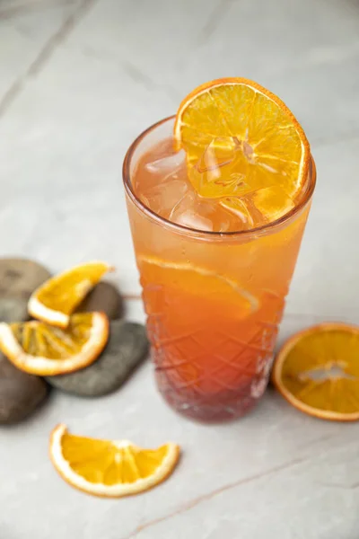 Orange Juice Lemon Ice Cubes Wooden Background — Stock Photo, Image