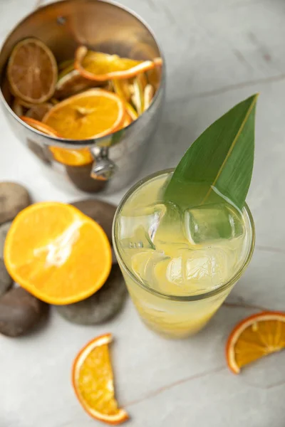 Fresh Orange Juice Lemon Mint Wooden Background — Stock Photo, Image