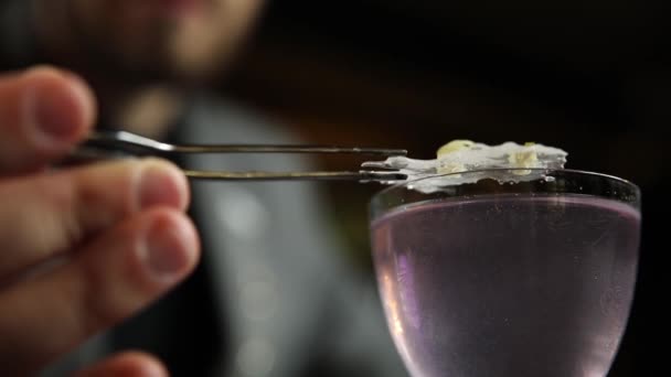 酒保准备了一杯加冰的酒精鸡尾酒 — 图库视频影像