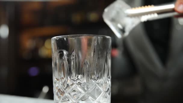 Barman Bereidt Een Alcoholische Cocktail Met Ijs — Stockvideo
