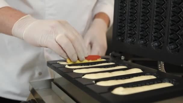 Cook Prepares Waffles Kitchen — Stock Video