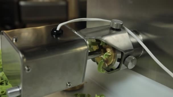 Σεφ Ετοιμάζει Πράσινα Ζυμαρικά Βασιλικό Στην Κουζίνα — Αρχείο Βίντεο
