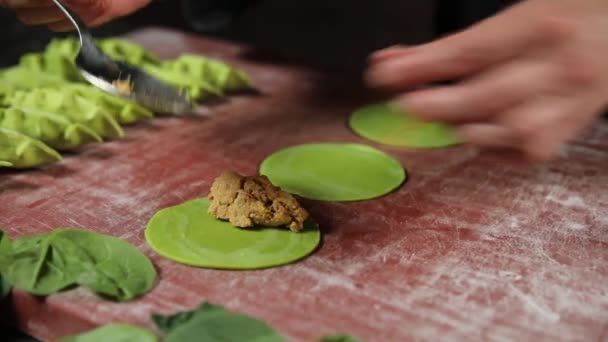 Paso Paso Chef Prepara Ravioles Chef Trabaja Con Masa — Vídeo de stock