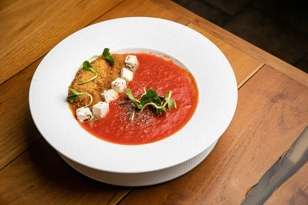 Gazpacho soup. Cold soup with tomatoes, oil, vegetables