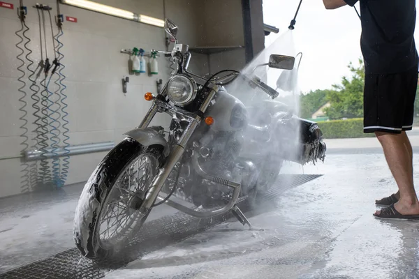 Motorcycle Car Wash Motorcycle Cleaning Foam Injection Make More Clean — Stock Fotó