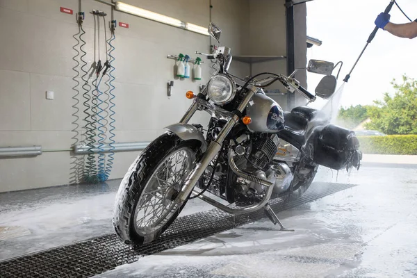 Motorcycle Car Wash Motorcycle Cleaning Foam Injection Make More Clean — Stock Fotó