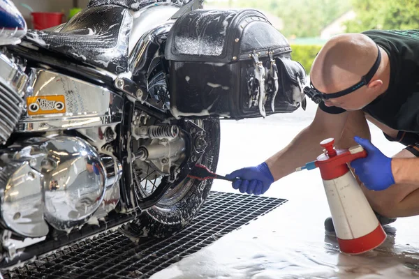 Motorcycle Car Wash Motorcycle Cleaning Foam Injection Make More Clean — ストック写真