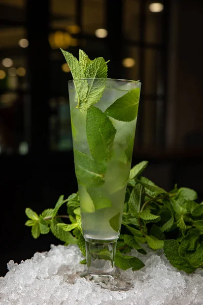 Fresh Green Mojito Cocktail Mint Ice — Fotografia de Stock