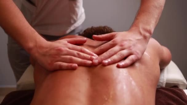 Man Getting Massage Treatment Spa Salon — стоковое видео