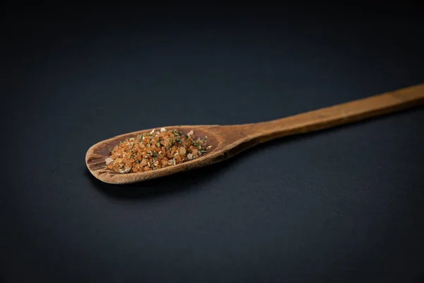 Spoon Dried Coriander Seeds Black Background — Fotografia de Stock