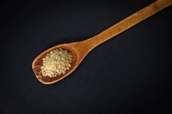 Wooden Spoon Dried Black Sesame Seeds Dark Background — ストック写真