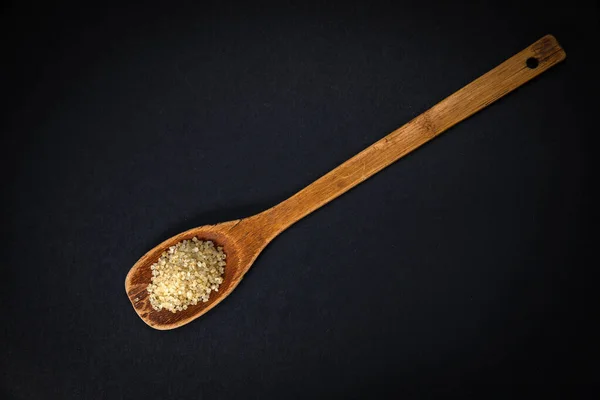 Wooden Spoon Dried Black Sesame Seeds Dark Background — ストック写真
