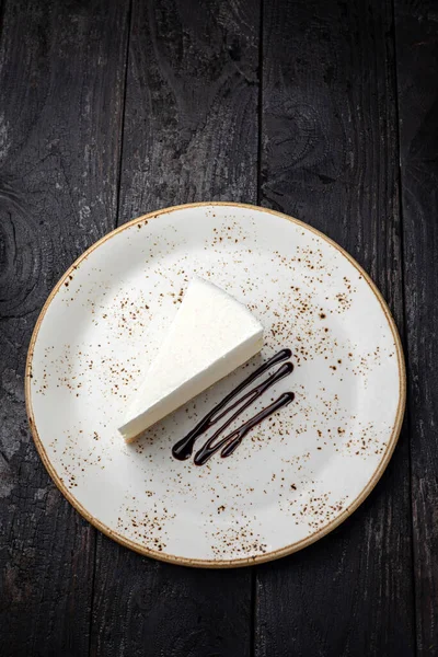 Piece Cheesecake Cream Chocolate White Plate — Foto Stock