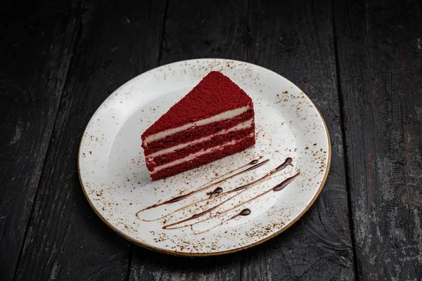 Chocolate Cake Cream Red Glaze Black Background — Foto de Stock