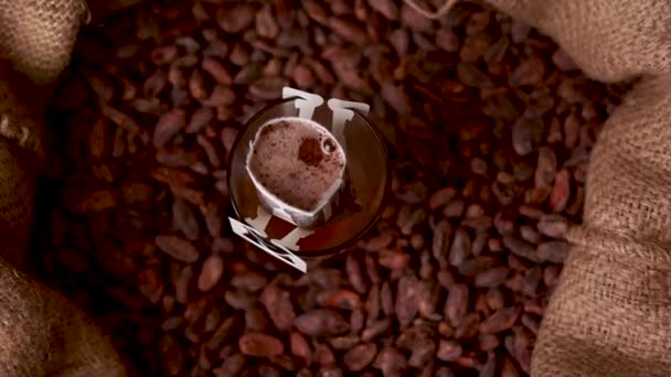 Brewed Cocoa Drink Background Cocoa Beans — Stok Video