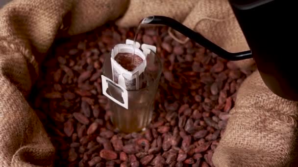 Brewed Cocoa Drink Background Cocoa Beans — Wideo stockowe