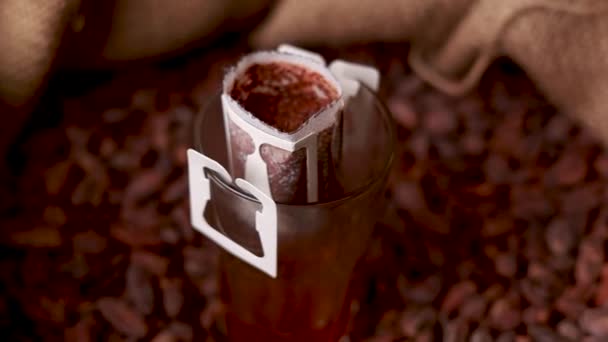 Brewed Cocoa Drink Background Cocoa Beans — Stockvideo