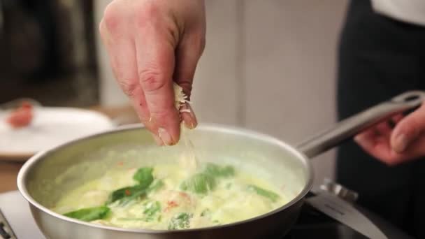 Chef Prepares Delicious Food Restaurant — Stok Video