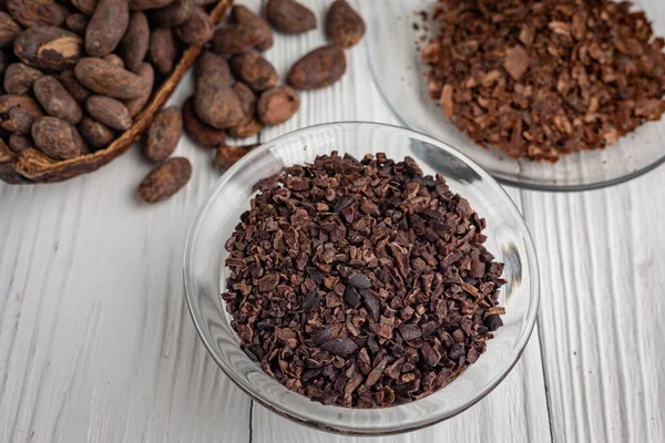 cocoa beans as background. Cocoa products