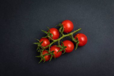 Cherry tomatoes on branches, top view