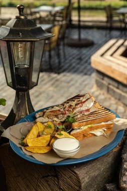 Et ve sebzeli ızgara lezzetli sandviç.