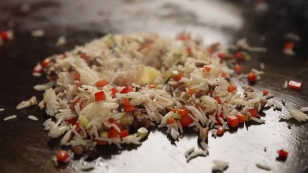 Ris Med Skaldjur Och Grönsaker Japansk Restaurang — Stockvideo