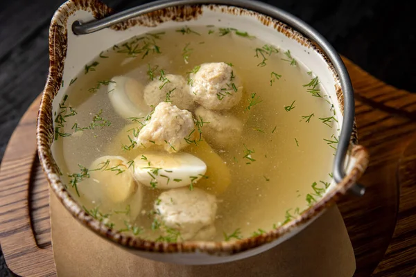 Sopa Pollo Casera Con Croutons Perejil —  Fotos de Stock