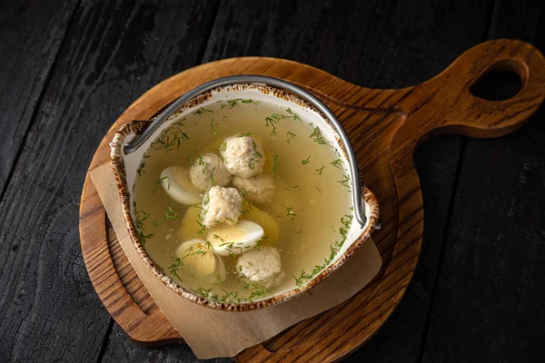 Sopa Pollo Casera Con Croutons Perejil — Foto de Stock