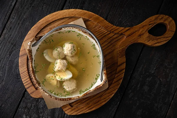 Sopa Pollo Casera Con Croutons Perejil — Foto de Stock