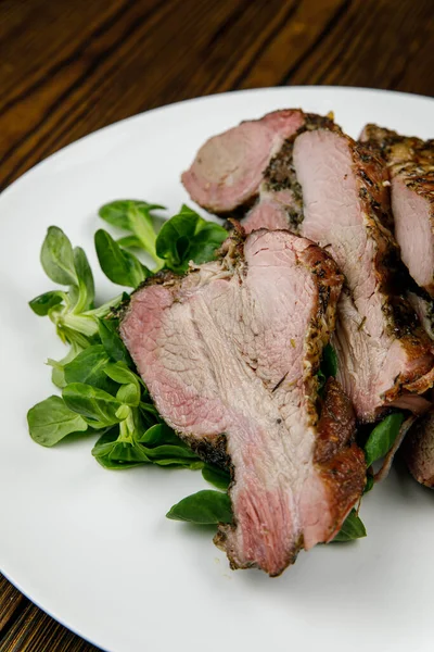 Baked Meat Pork Wooden Table — Stock Photo, Image