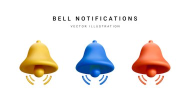 Beyaz arka planda izole edilmiş 3D gerçekçi çan seti. Vektör illüstrasyonu.