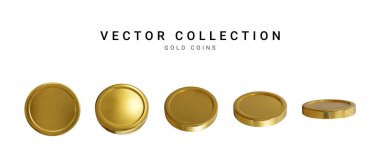 Beyaz arka planda izole edilmiş boş altın sikkeler. Düşen ya da uçan para. Nakit hazine konsepti. Vektör illüstrasyonu.