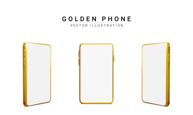Beyaz arka planda izole edilmiş 3D renkli gerçekçi telefon seti. Vektör illüstrasyonu.
