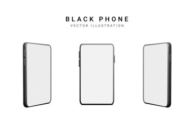 Beyaz arka planda izole edilmiş 3D renkli gerçekçi telefon seti. Vektör illüstrasyonu.