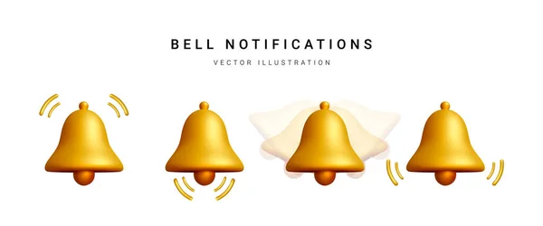 Set Realistic Bell Isolated White Background Vector Illustration — Vector de stock